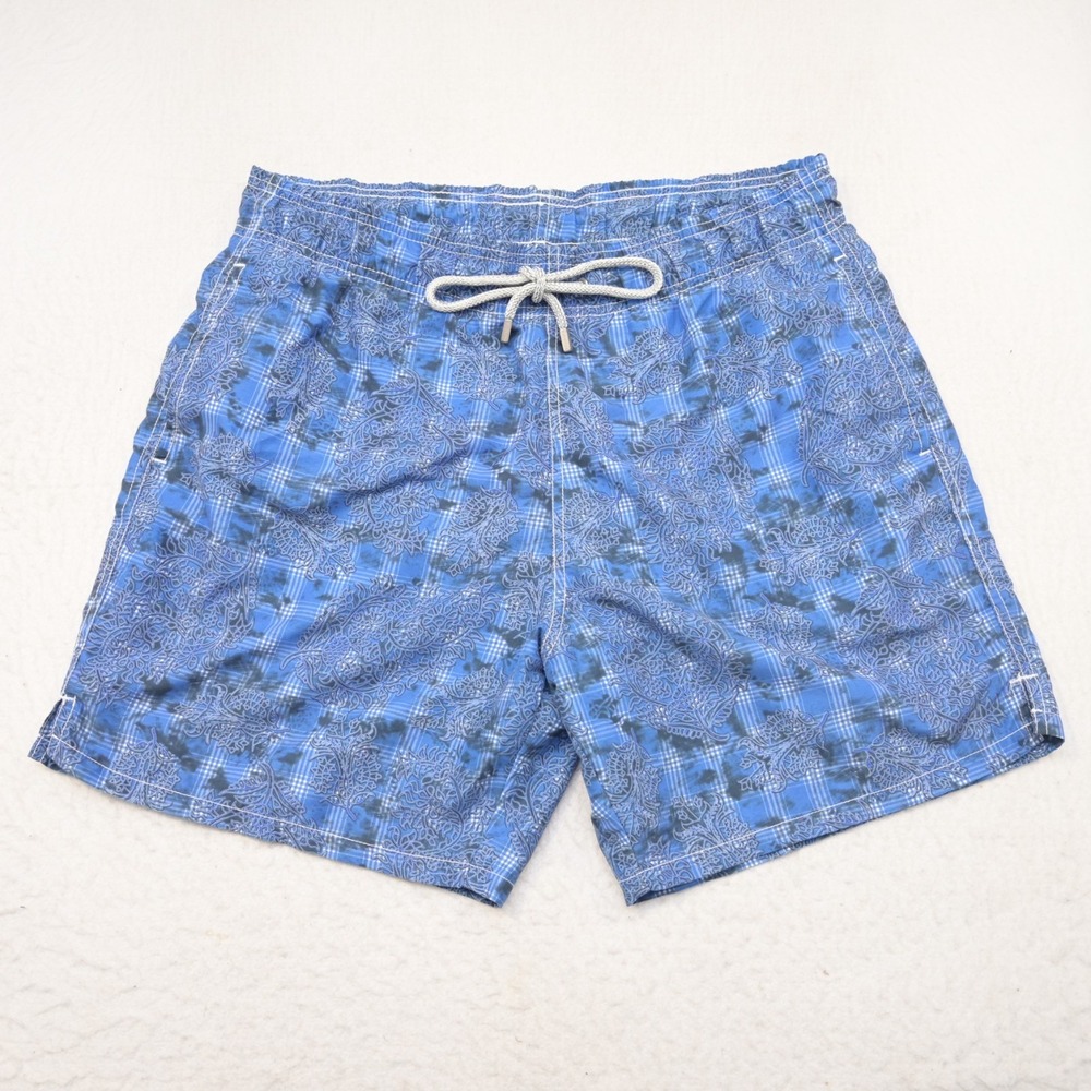 Bugatchi Swim Trunks Blue Floral Lined W/ Pockets Water Shorts Mens Large** x 7"